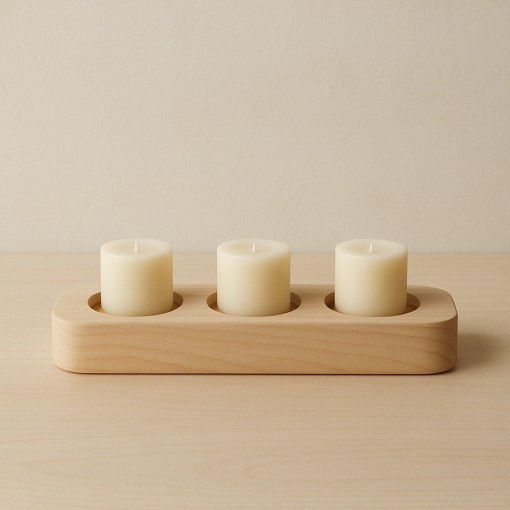 Line Wooden Candle Holder in natural pale wood