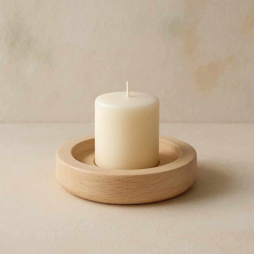 Orbit Wooden Candle Holder — complete natural wood silhouette