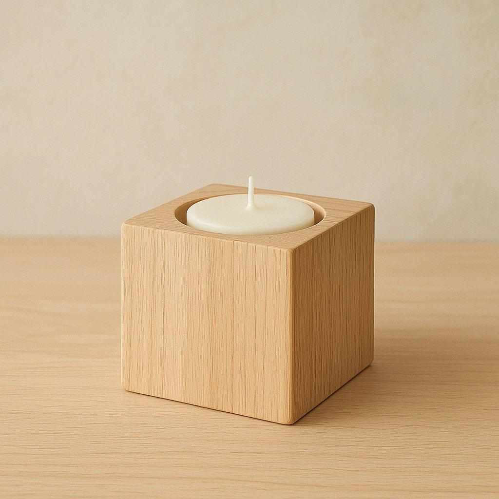 Block Wooden Candle Holder — complete natural wood silhouette
