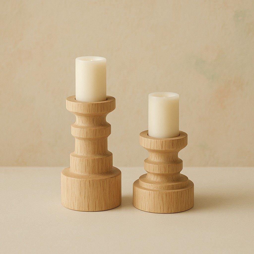 Step Wooden Holder Pair in natural pale wood